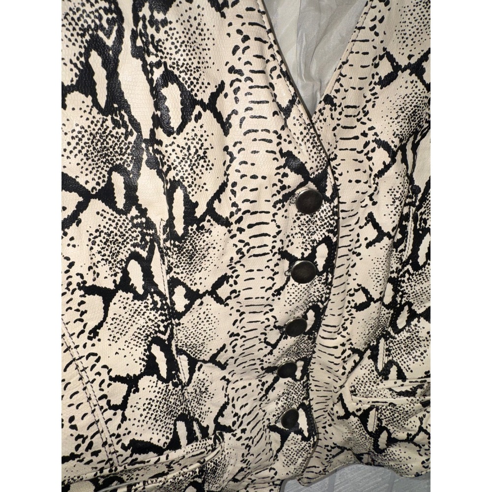 Portfolio Perry Ellis Vest Womens Cream Black Snakeskin Leather Cropped 90s S - Picture 3 of 6